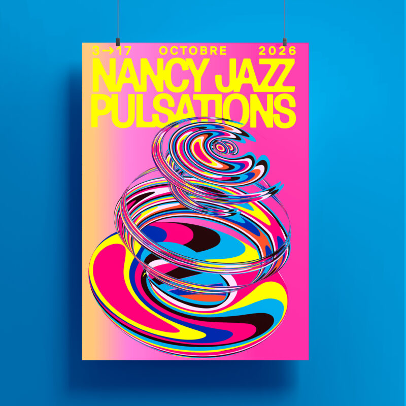 Affiche du festival Nancy Jazz Pulsations, édition 2026 sur fond bleu